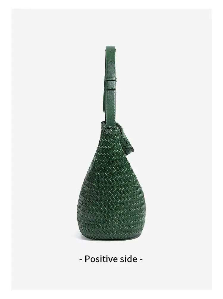 Luxury Women's Shopping Bag New High-End Hand-Woven Leather Bucket Bag Large-Capacity Shoulder Messenger Bag Commuter Tote Bag