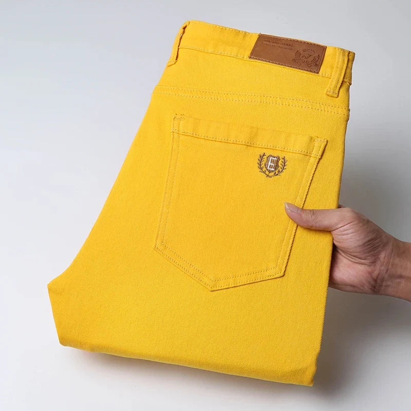 Spring New Men's Casual Jeans Fashion Korean Elastic Cotton Denim Pants Youth Trend Solid Color Fit Straight Trousers