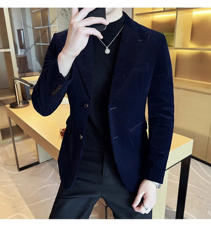 Stripe Suit Jacket For Men Autumn Winter Business Slim Fit Tailcoat Formal Wedding Party Fashion Casual Suit Coat 4XL-M