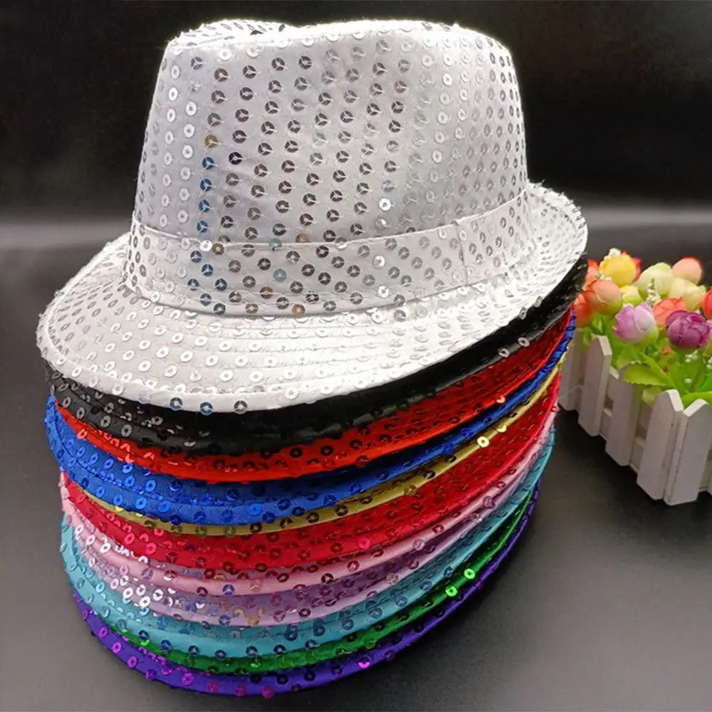 Durable Sequins Jazz Hat Masquerade Shiny Panama Cap Stage Cosplay Dance Performance Hat Holiday