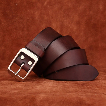 3.8CM Pure Cowhide Stainless Steel Needle Buckle Genuine Leather Casual Jeans Belt Men High Quality Luxury Male Strap Cintos