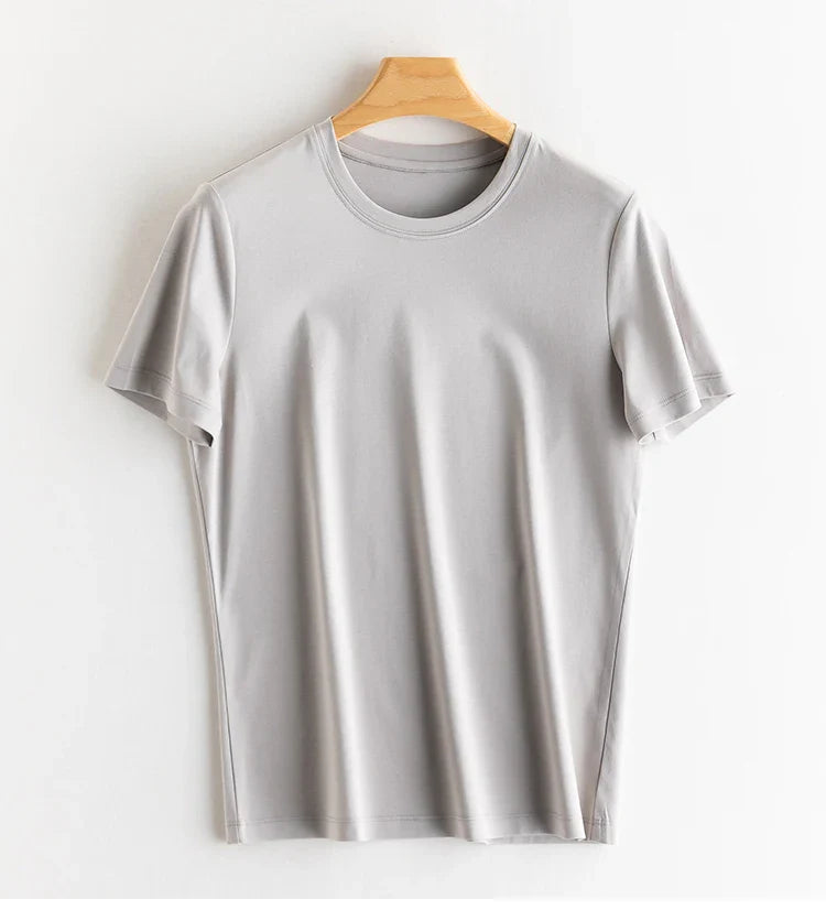 6% Real Silk Cotton Modal Women's T-shirt 2026 Summer Tees Short Sleeve Solid Tee Shirts V-neck Casual Woman Basic T shirt Tops