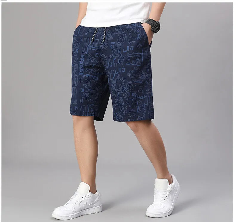 Mens 100% Cotton Shorts Elastic Waist Casual Shorts Printed Beach Shorts Relaxed Fit Running Shorts Cotton Sweat Shorts