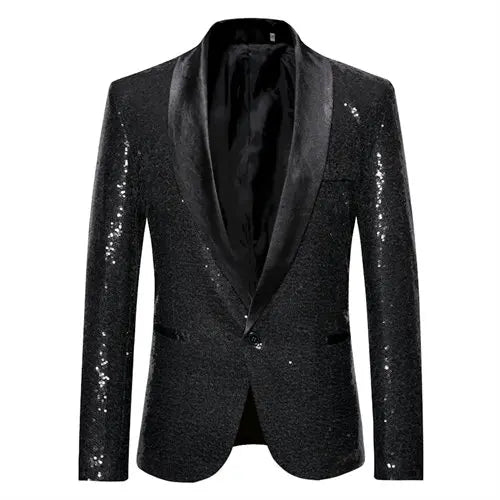 Shiny Gold Men Sequin Glitter Embellished Blazer Jacket, Nightclub Prom Suit Coats Mens Costume Homme Stage Clothes For Singers
