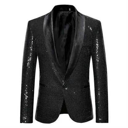 Shiny Gold Men Sequin Glitter Embellished Blazer Jacket, Nightclub Prom Suit Coats Mens Costume Homme Stage Clothes For Singers
