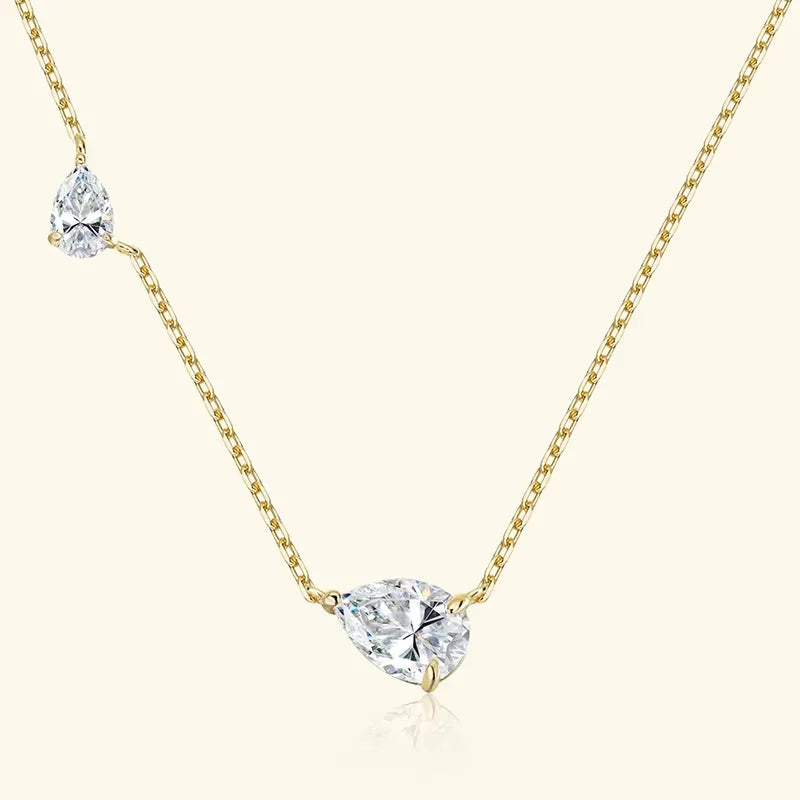 2.5CTTW Pear Cut All Moissanite Necklaces for Women 2 Gems Pendant Lab Diamond Pure 925 Sterling Silver Chain Plated 18k