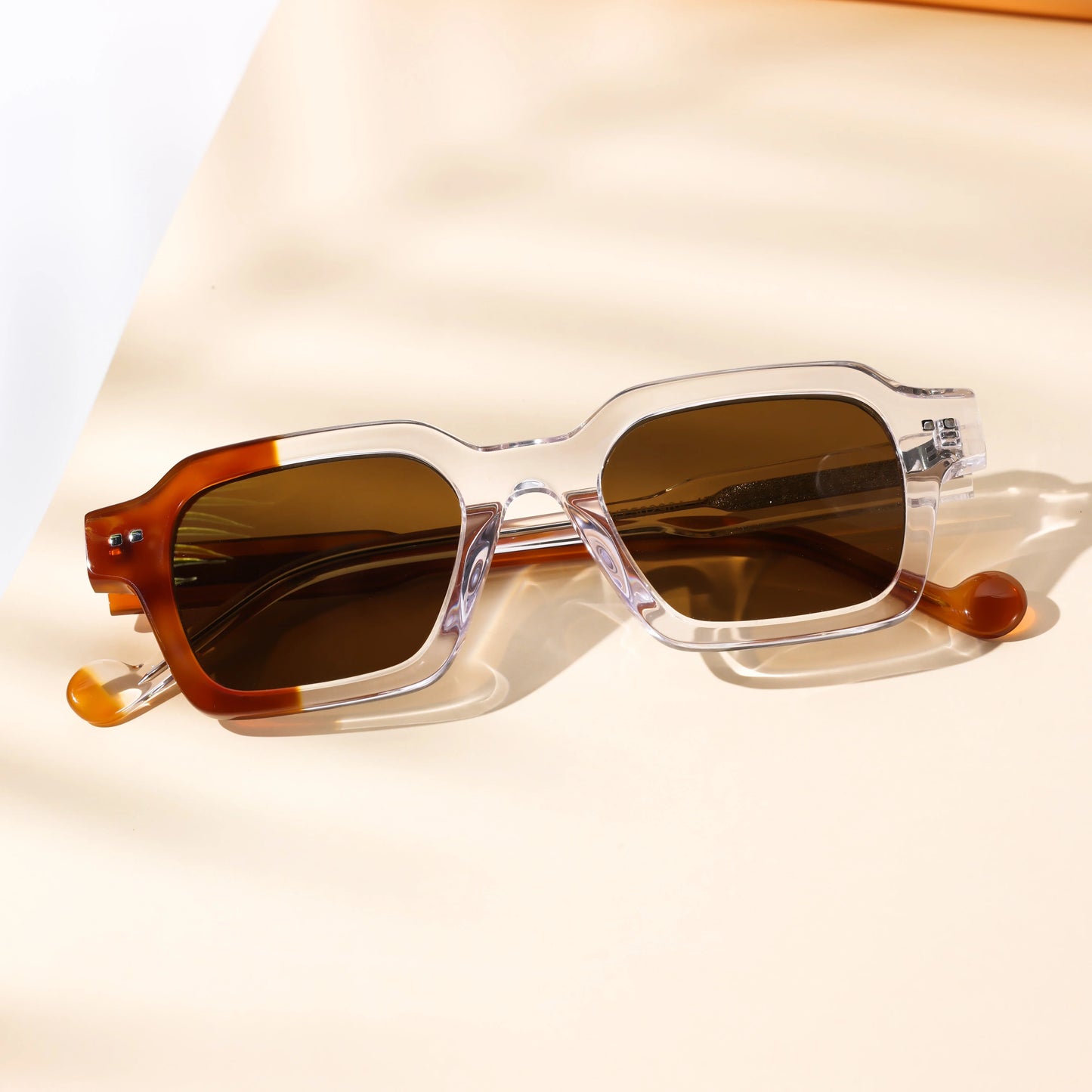 Square Frame Retro Sunglasses Asymmetric Two Tone UV400 for Women Men Polarized Outdoor Lightweight Secure Fit