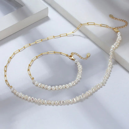 Natural Pearls Beaded Necklace with 925 Sterling Silver Paperclip Chain Wedding Party Fashion Pearls Jewelry GPN13