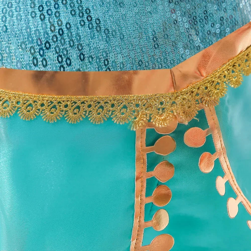 Jasmine Princess Dress for Girls Cosplay Aladdin Magic Lamp Costume Kids Halloween Birthday Carnival Party Vestidos