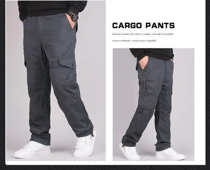 Autumn Winter Mens Cargo Pants Fleece Warm Trousers Cotton Pants Insulated Hiking Running Pants Man Multiple Pockets