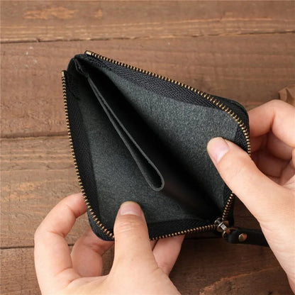 Men Genuine Leather Zipper Wallet Simple Card Holder Bag Business Wallet Portable First Layer Cowhide Coin Purse