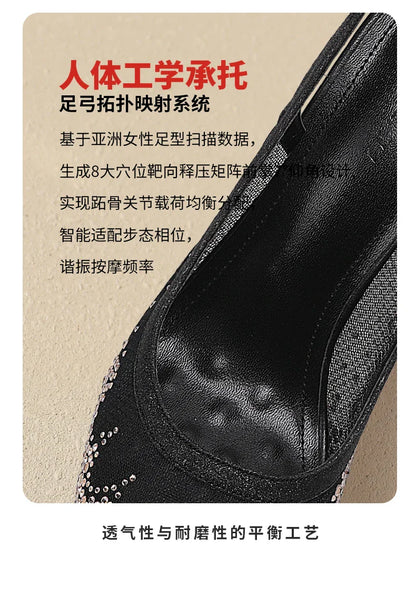 New Baotou sexy sandals with one buckle and summer mesh, rhinestone high heels for women, slim heels, shallow mouth