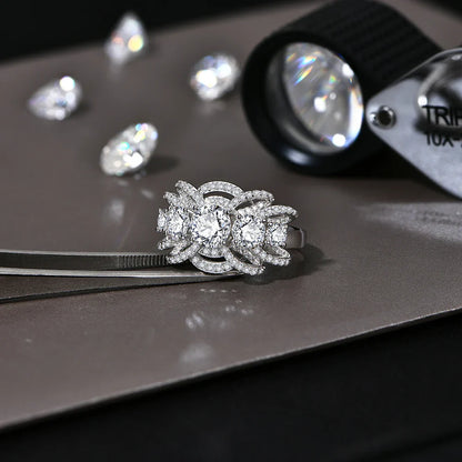 Bague en moissanite ronde de luxe ATTAGEMS 1 carat pour femme D VVS1 diamant de laboratoire véritable S925 bague de fiançailles et de mariage en argent massif, test de réussite