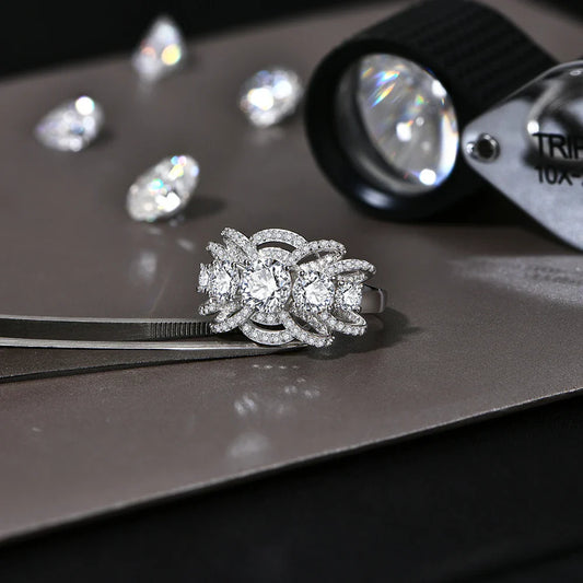 Luxury Round Cut 1CT Moissanite Ring for Women D VVS1 Lab Diamond Real S925 Silver Engagement Wedding Jewelry Pass Test