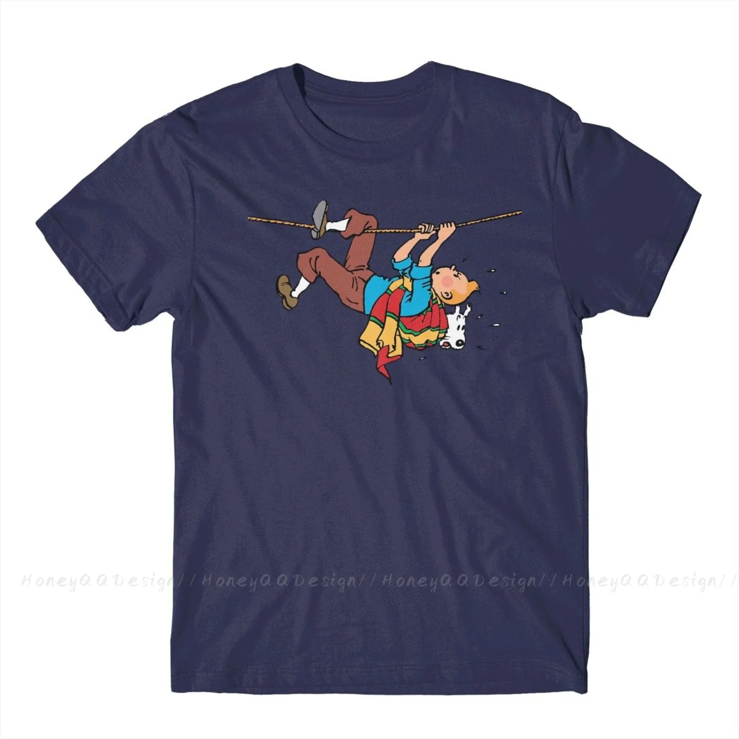 Kuifje Rope Klimbing Fashion TShirt Design Gaston Lagaffe Anime Cotton Shirt Men Unisex T-Shirt Oversize Adult Plus Size