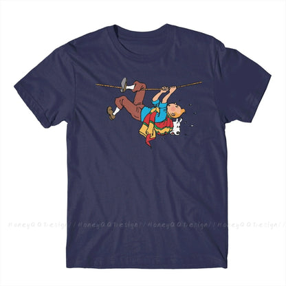 Kuifje Rope Klimbing Fashion TShirt Design Gaston Lagaffe Anime Cotton Shirt Men Unisex T-Shirt Oversize Adult Plus Size