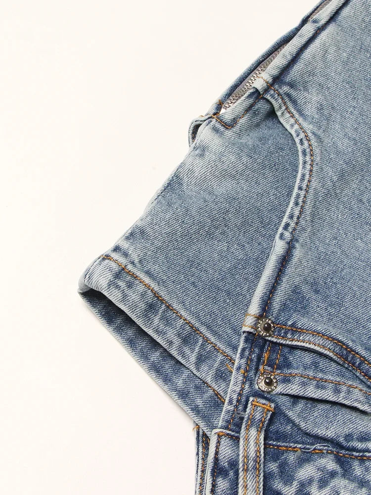 Denim Solid Shorts Skirts For Women High Waist Patchwork Irregular Hem Streetwear Short Pants Female Clothing 2022