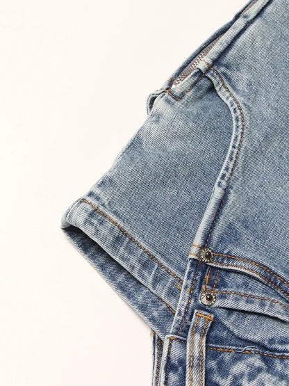 Denim Solid Shorts Skirts For Women High Waist Patchwork Irregular Hem Streetwear Short Pants Female Clothing 2022