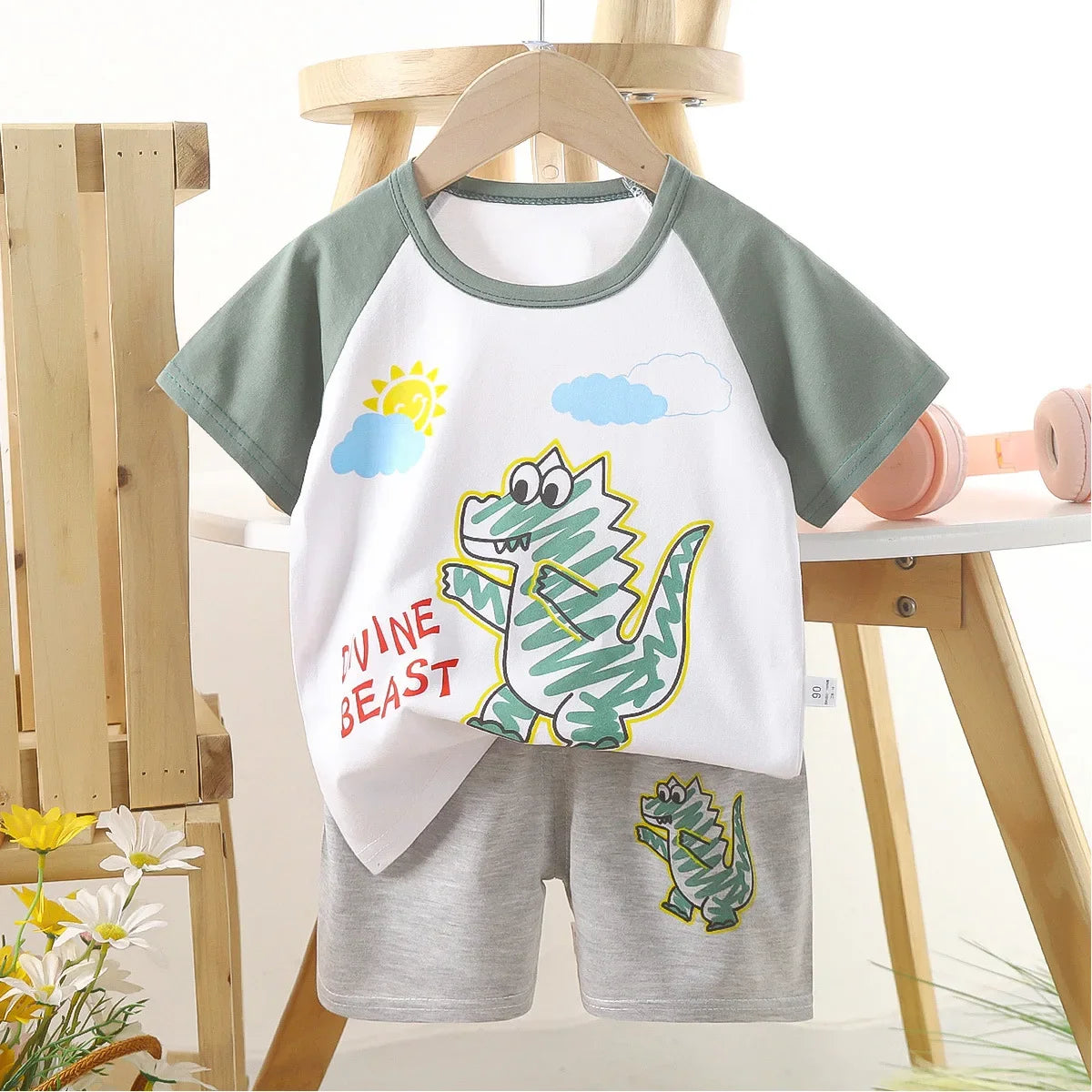 1 Sets Pure Cotton Kids Cartoon Clothing Summer Baby Fashion Short Sleeve Suits Boys Girls T-Shirts+Shorts Children Outfits
