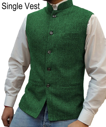 Suit Vest Men Vintage Slim Solid Stand Collar Vest Tops Male Business Casual Sleeveless Jackets Man Wedding Waistcoat