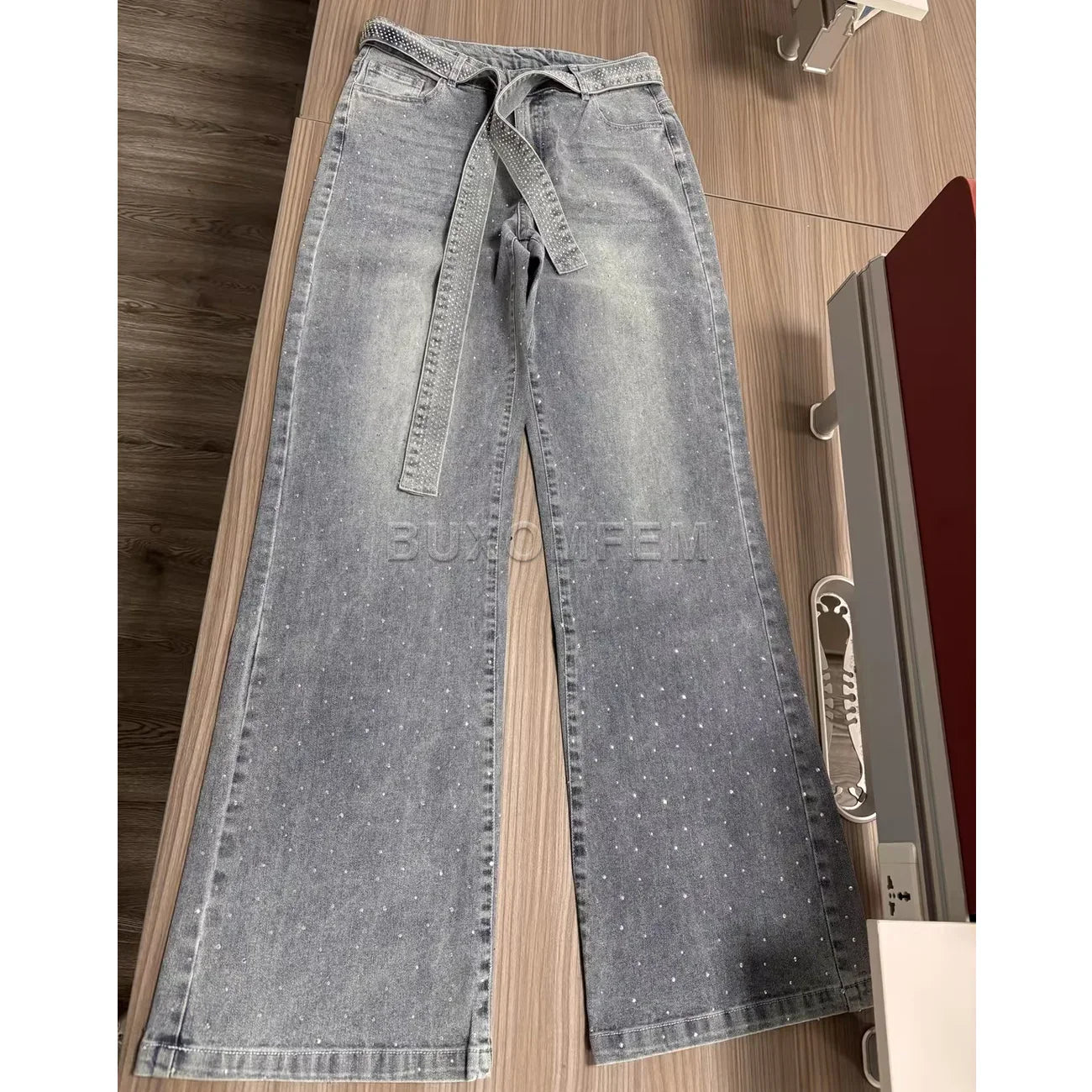 Women's Drilled Straight Leg Jeans Pants 2025 Stylish Baggy Pants Y2k Streetwear Outfit Wide Leg Loose Jeans Ladies Bottoms