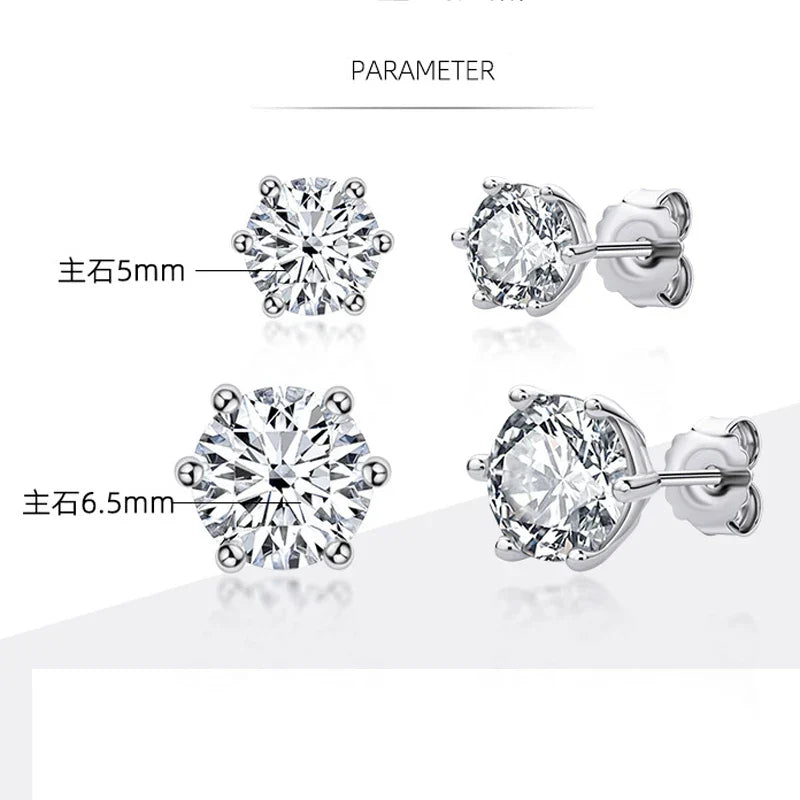 Real 0.5ct/1ct/2ct D Color Moissanite 925 Sterling Silver Gold Plated Stud Earrings For Women Wedding Fine Jewelry Gift