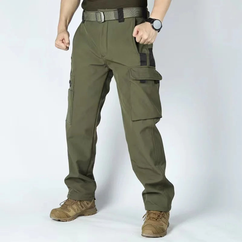Men's Tactical Work Fleece Pant Multi-Pocket Waterproof SoftShell Trousers Winter Outdoor Wear-Resistant Thick Warm Camping Pant