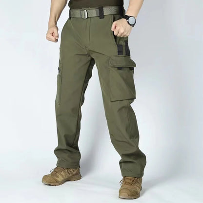 Men's Tactical Work Fleece Pant Multi-Pocket Waterproof SoftShell Trousers Winter Outdoor Wear-Resistant Thick Warm Camping Pant
