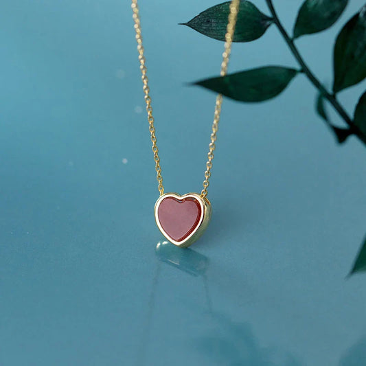 New Arrive 925 Sterling Silver Red Lovely Hearts Pendant Necklace for Women Gold Color Necklace Fine Jewelry Accessories
