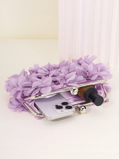 3D Floral Decor Clutch Bag, Elegant Silk Appliques Dinner Purse For Wedding Party Prom Banquet - Perfect for Wedding， Party