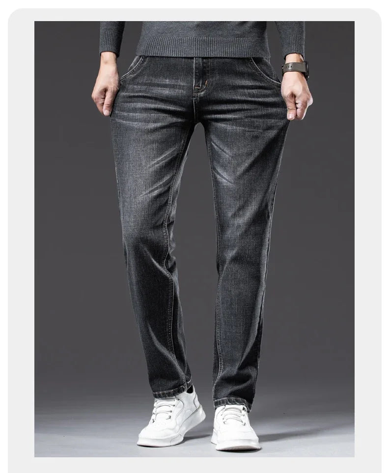 New Men's Slim Straight Elastic Jeans Fashion Business Casual Comfortable Soft Denim Trousers High Quality Mens Designer Clothes