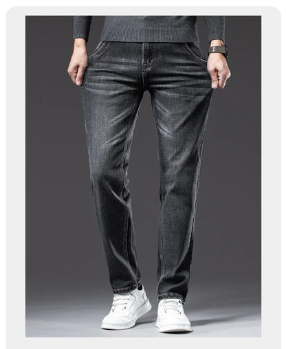 New Men's Slim Straight Elastic Jeans Fashion Business Casual Comfortable Soft Denim Trousers High Quality Mens Designer Clothes