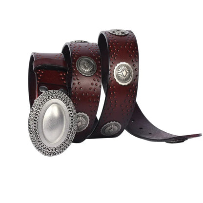 3.8CM Heavy Metal Rivet Men Real Genuine Leather Belt Men Smooth Buckle Stud Punk Jeans Belts For Jeans Strap Rock Cowboy