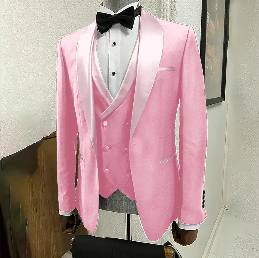 Black Suits for Men 3 Piece Classic Shawl Lapel One Button Tuxedo Fashion Groom Wedding Party Banquet Dinner Slim Male Suit