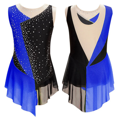 Kids Girls Sparkly Rhinestone Ballet Jersey Leotard Dress Toddler Gymnastics Artistic Figure Skating Dance Leotards Costume