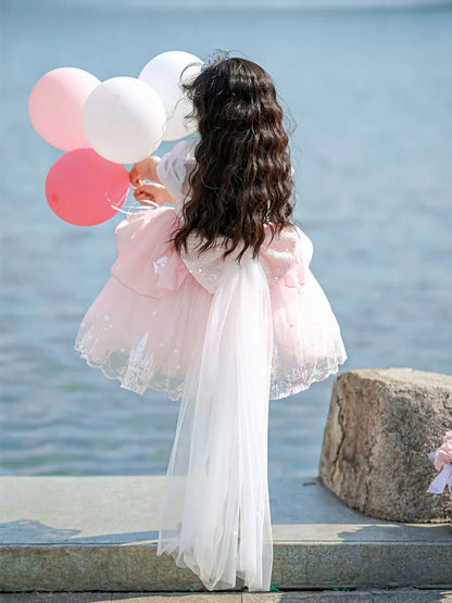 Sweet Baby Girls Princess Lolita Dress Kids 2026 New Summer Fashion Sequined Tulle Embroidery Puff Sleeve Performance Tutu Dress