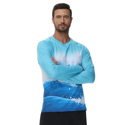 Men's Summer Fishing Shirt for Beach Vacation Swimming T-shirt, Quick-dry UPF 50+ Rash Guard Breathable Top for Board Sports