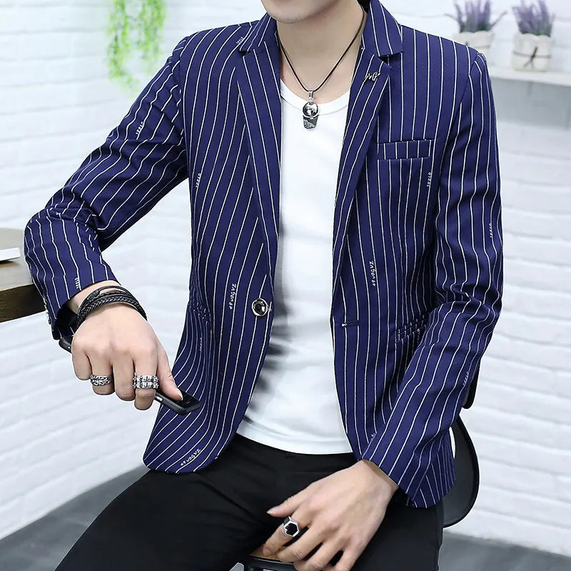 Blazer Summer Men's Fashion Gentleman Business Korean Version Trendy Performance Striped Banquet Host Casual Wedding Blazer