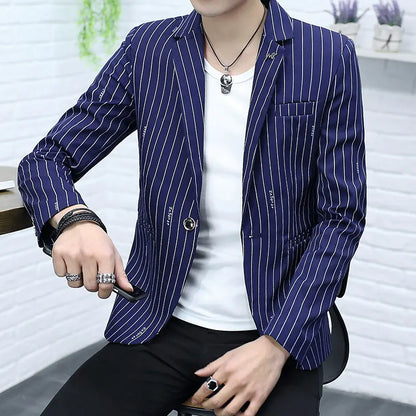 Blazer Summer Men's Fashion Gentleman Business Korean Version Trendy Performance Striped Banquet Host Casual Wedding Blazer