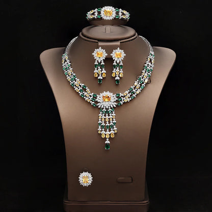 2024 Bridal Zirconia Full Jewelry Sets For Women Party 4pcs Luxury Dubai Nigeria CZ Crystal Wedding Necklace Sets