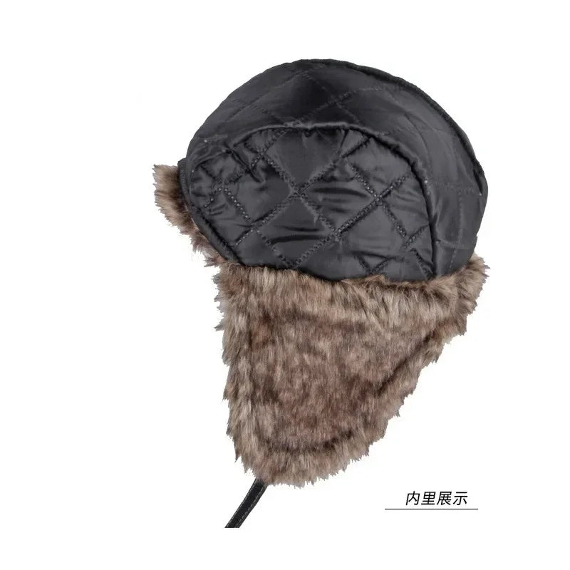 Men's and Women's Outdoor Warm Cap Lei Feng Cap Leather Thickening Riding Cold Cap Winter Warm Ear Protection Pilot Hat