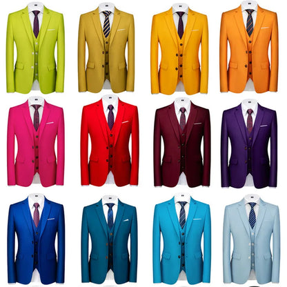 16 Colors ( Jacket + Vest + Pants ) Men's High Quality Formal Business Slim Fit Mens Suit Best Groom Wedding Tuxedos 3 piece Set