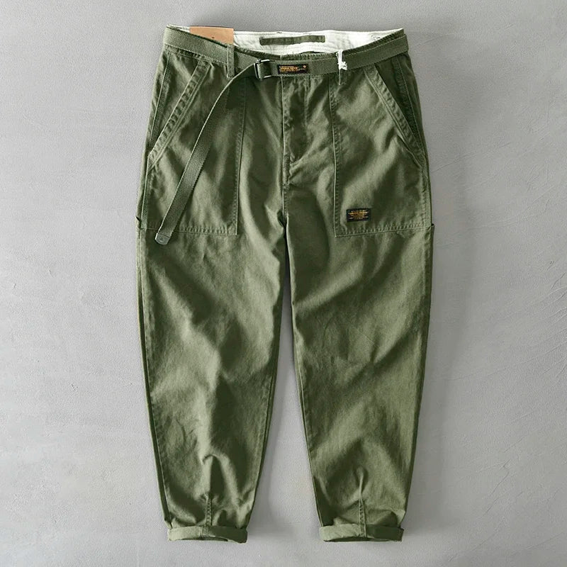 100 Cotton Men's Cropped Pants Trendy Straight Fit Cargo Trouser Male Ankle Length Korean Style Jappan Vintage Y2K Casual Khaki