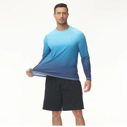 Summer Men's Long Sleeve T-Shirt UPF 50+ Rash Guard Gradient Shirt for Sport Fishing Hiking Workout Outdoor Pullover Shirt