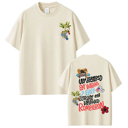 Rapper Bad Bunny Tour 2026 Graphics T-Shirt Men Women Vintage T Shirts Short-sleeved 100% Cotton Hip-hop Aesthetics T-shirts