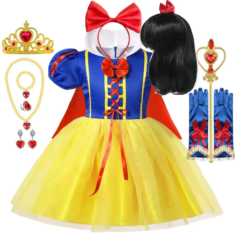 Snow White Princess Dress Up Kids Girls Halloween Costume With Cape Toddler Birthday Party Role Playing Children Apparel Clothes