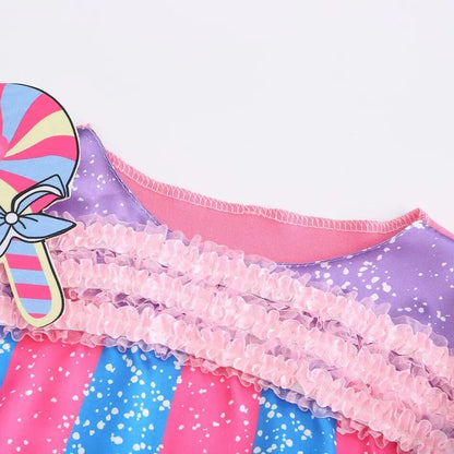 Purim Girls Rainbow Vestidos Candy Fairy Lollipop Cosplay Costume Toddler Girls Birthday Party Carnival Long Short Sleeves Dress