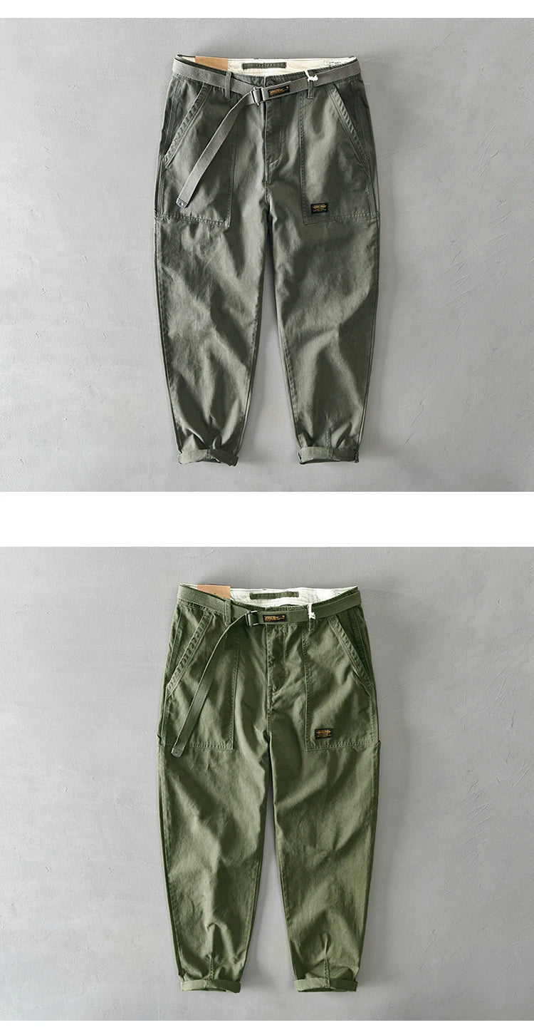 100 Cotton Men's Cropped Pants Trendy Straight Fit Cargo Trouser Male Ankle Length Korean Style Jappan Vintage Y2K Casual Khaki