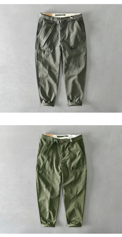 100 Cotton Men's Cropped Pants Trendy Straight Fit Cargo Trouser Male Ankle Length Korean Style Jappan Vintage Y2K Casual Khaki