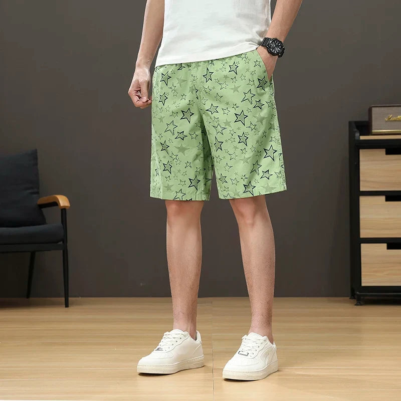 Streetwear Star Print Shorts Men Hawaii Beach Casual Shorts Outdoor Cotton Sports Elastic Waist 6XL Oversized Baggy Half Pants